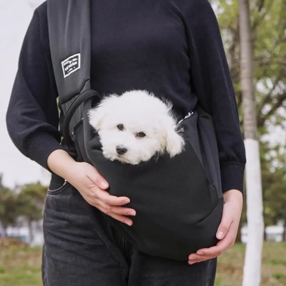 DESIGN BY THEN CAT SERIES PET SLING CARRIER BLACK CROSSBODY WITH PHONE POCKET